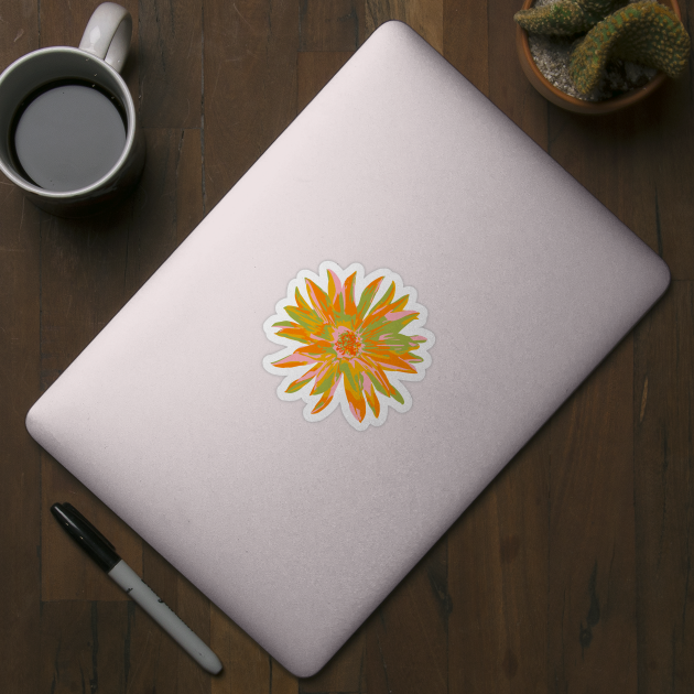 DAHLIA BURSTS Abstract Blooming Floral Summer Bright Flowers - Orange Yellow Blush Lime Green on Orange - UnBlink Studio by Jackie Tahara by UnBlink Studio by Jackie Tahara